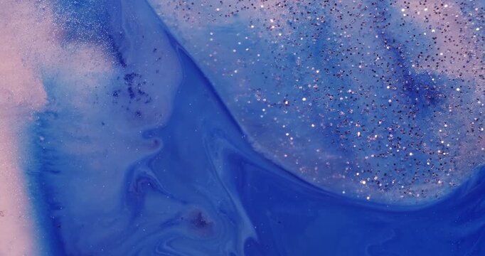 Vibrant sequins. Marble ink. Defocused blue color water vivid wave round sparkling texture floating on abstract acrylic art background.