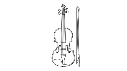 Fototapeta premium Violin and Bow Sketch - Classic String Instrument Illustration