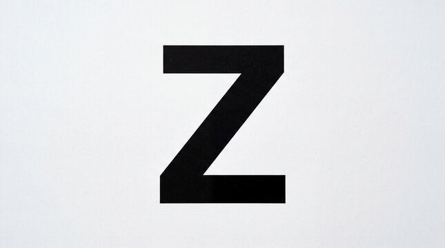 A clean and minimalist graphic featuring a bold black sans-serif capital letter Z centered against a bright white backdrop creating a high-contrast and modern aesthetic.