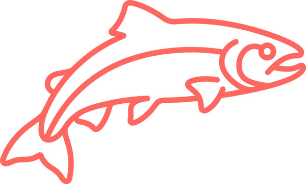 Simple coral line drawing of a fish swimming to right on white background