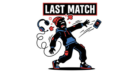 Fototapeta premium Gamer frustration in silhouette during a final match losing a phone and headset in vector style