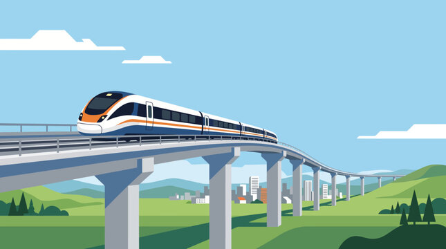 Modern Express Train Traveling Through Green Rural Landscape
