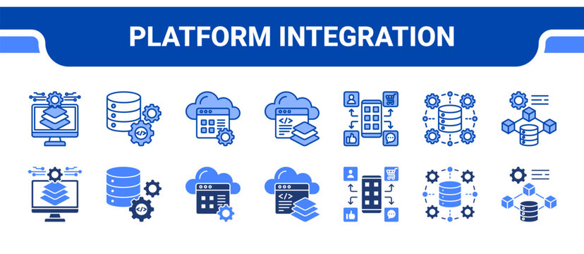 Platform Integration Icon Collection,  featuring Platform, API, SaaS, Dev Platform, App Ecosystem, Integration, Microservice.