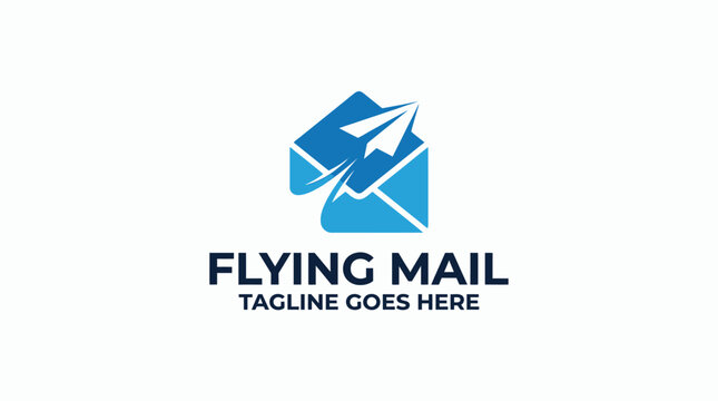 Blue flying mail logo emblem representing air mail delivery