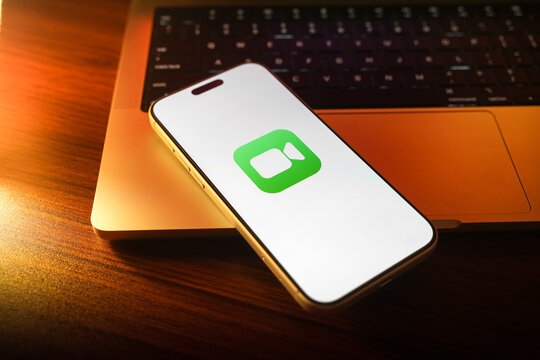 Apple FaceTime logo is displayed on a smartphone screen in Bangalore, India, on May 15, 2026