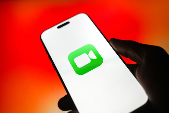 Apple FaceTime logo is displayed on a smartphone screen in Bangalore, India, on May 15, 2026