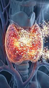 Hyperthyroidism medical condition with overactive thyroid gland producing excess hormone causing increased metabolism and health effects in endocrine system anatomy biology