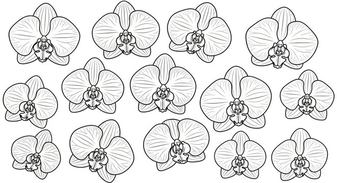 Collection of Orchid Flower Illustrations in Sketch Style.