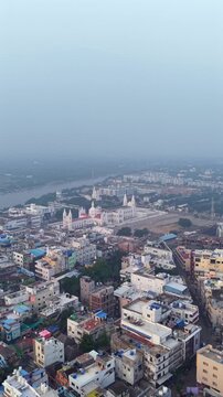 Vertical Aerial View of Basilica of Our Lady of Good Health Velankanni Tamil Nadu India