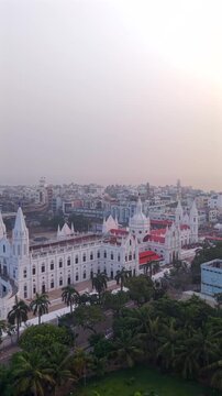 Vertical Aerial View of Basilica of Our Lady of Good Health Velankanni Tamil Nadu India