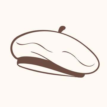 Hand drawn beret hat in minimal line art style. Trendy fashion headwear illustration for styling, stickers, packaging and modern design projects.