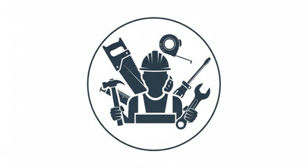 Fototapeta premium Construction worker with tools and equipment icon.