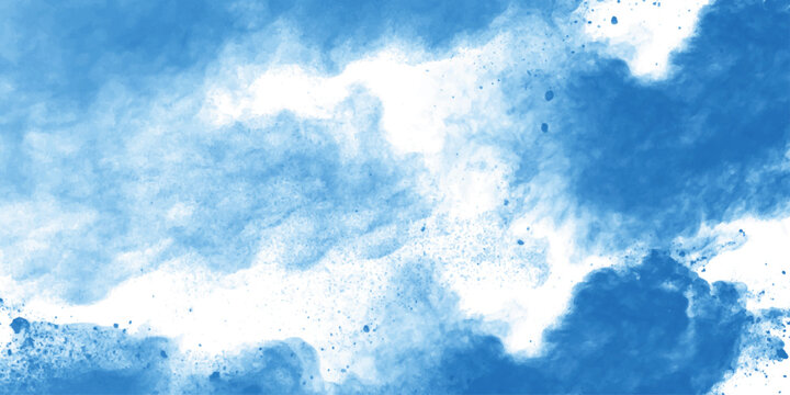 Abstract white and blue isolated cloud cumulus clouds. blue aquarelle painted realistic fog or mist smoky textured canvas design. White and ash messy wall stucco texture background