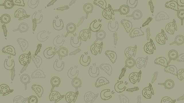 Pattern of school supplies icons on a muted background, suitable for backtoschool designs, educational materials, stationery products, and textiles.