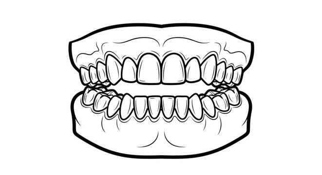 Dental anatomy illustration detailed outline of upper and lower teeth