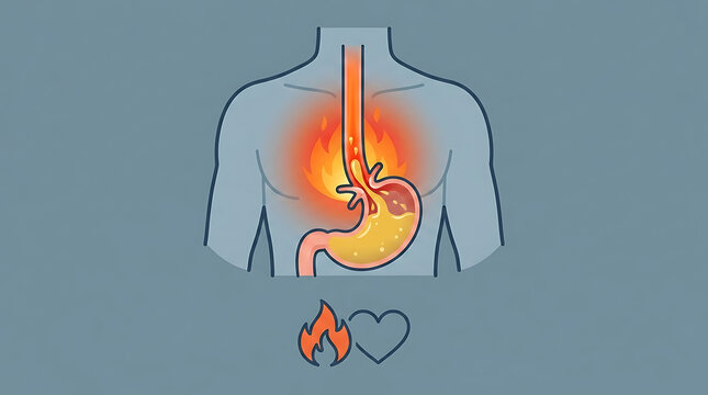 Medical Illustration of Gastroesophageal Reflux Disease GERD Showing Open Lower Esophageal Sphincter with Inflamed Esophagus Anatomy Depicting Chronic Heartburn Acid Regurgitation and Chest Pain