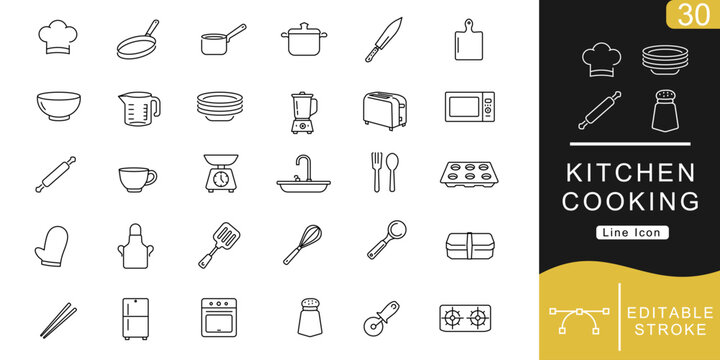 Modern Cooking Equipment Line Icon Pack Editable Stroke Adobe Stock Vector