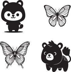 Bear and butterfly silhouettes on a white background © Jinan