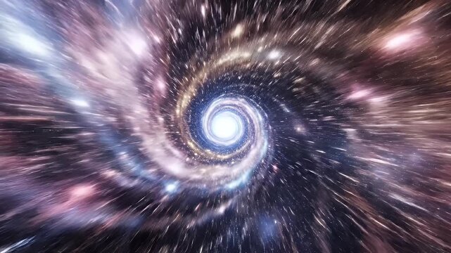 A vibrant, abstract depiction of hyperspace travel showcases a swirling vortex of light and cosmic dust, evoking a sense of speed and otherworldly exploration.