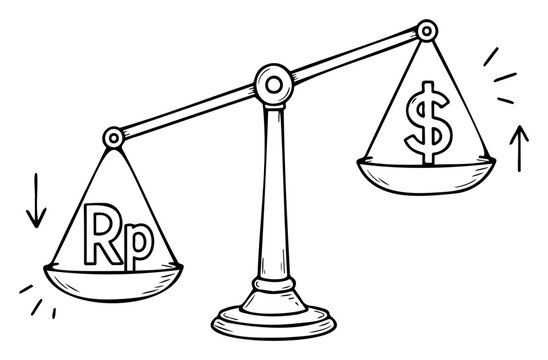 Rupiah and Dollar Balance Scale Outline Illustration