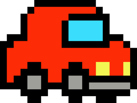 Cute pixel art red car illustration icon