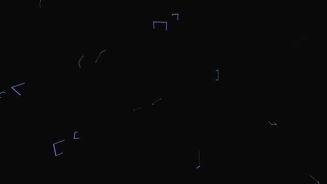 Abstract digital pattern of small glowing blue geometric shapes on black