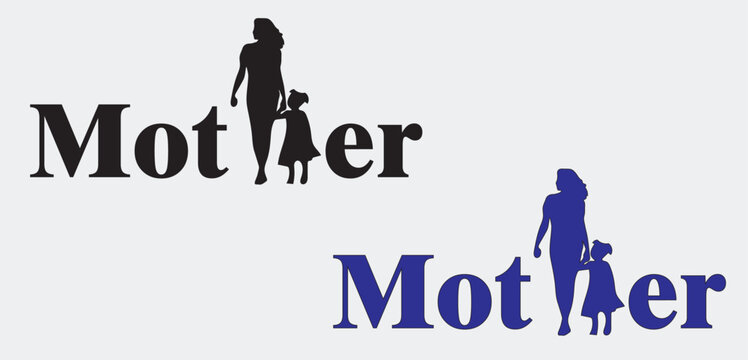 This striking VectorStock black-and-white icon features a clean, minimalist silhouette of a mother and daughter.