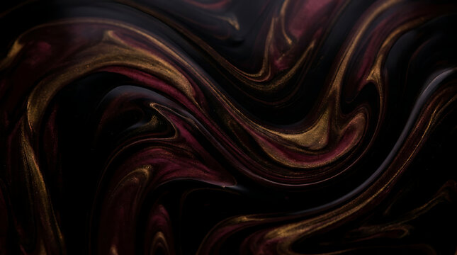 Dark abstract background with swirling maroon and gold patterns