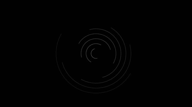 Minimalist white glowing circular lines forming a spiral on black background