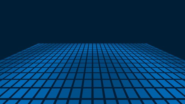 Abstract blue grid pattern receding into a deep dark solid background space