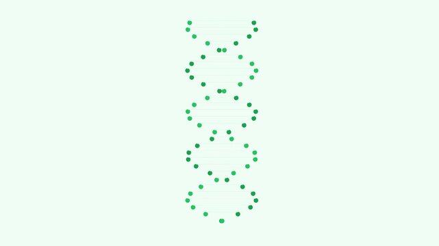 A vertical dna strand structure formed by small green shamrock leaf icons