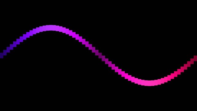 A vibrant gradient sine wave composed of pixels on a solid black background