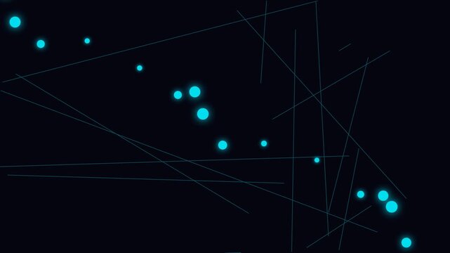 Abstract composition of glowing cyan dots connected by intersecting thin lines
