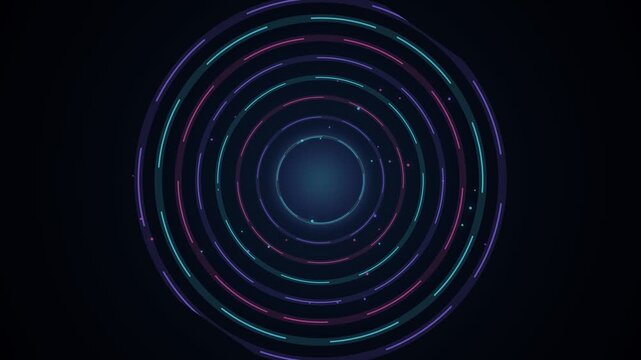 Abstract digital background with glowing neon concentric circular light rings
