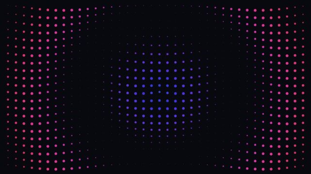 Abstract digital pattern of glowing dots arranged in a concentric grid layout