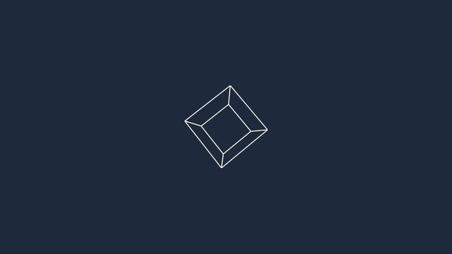 A simple white wireframe cube centered on a deep dark blue background