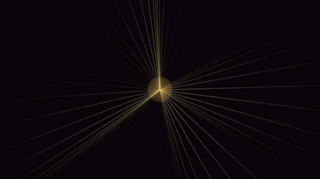 A golden circular core radiating thin lines of light against black background