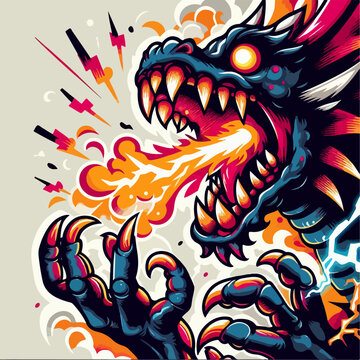 Vector illustration of a fierce dragon breathing fire