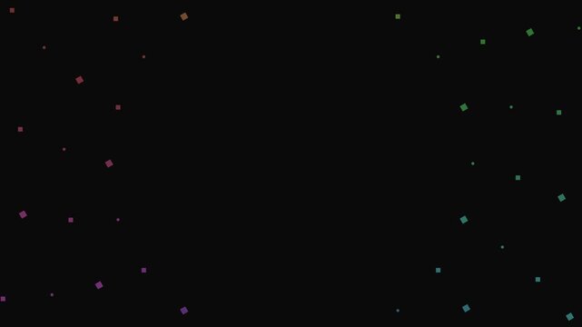 A vibrant circular pattern formed by small colorful squares on black background