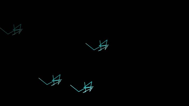 Minimalist mountain silhouettes drawn with simple light blue lines on black