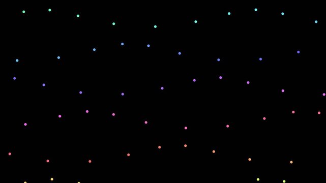 A series of vibrant colorful light points arranged against a dark background