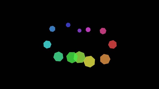 A circular arrangement of colorful octagonal shapes on a black background