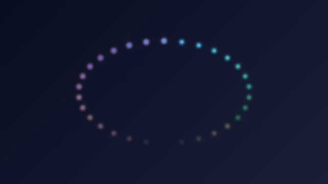An abstract oval pattern of glowing golden dots against a dark blue background