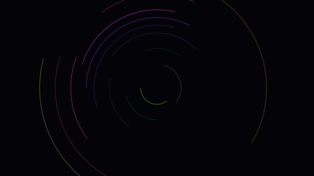 Minimalist glowing arcs arranged in a circular pattern on black background