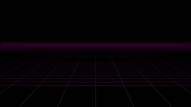 Minimalist purple light lines receding into a deep dark black background