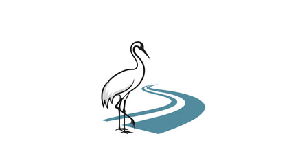 Fototapeta premium White Bird Standing Alone Profile View.