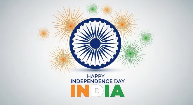 India independence day celebration ashok chakra with fireworks patriotic graphic design