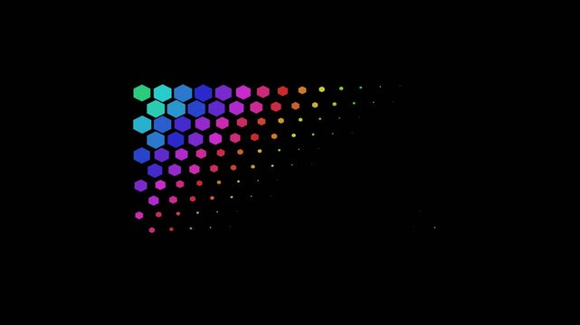 Abstract gradient pattern of multicolored hexagons on a black background