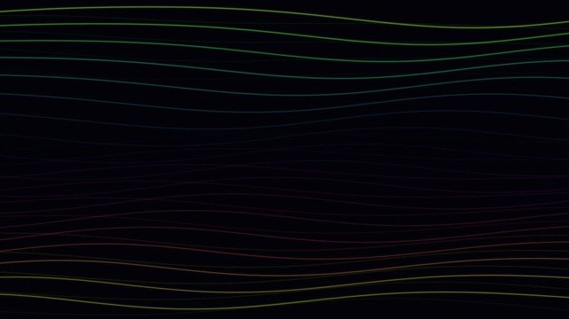 Minimalist abstract background with thin colorful lines on a black canvas