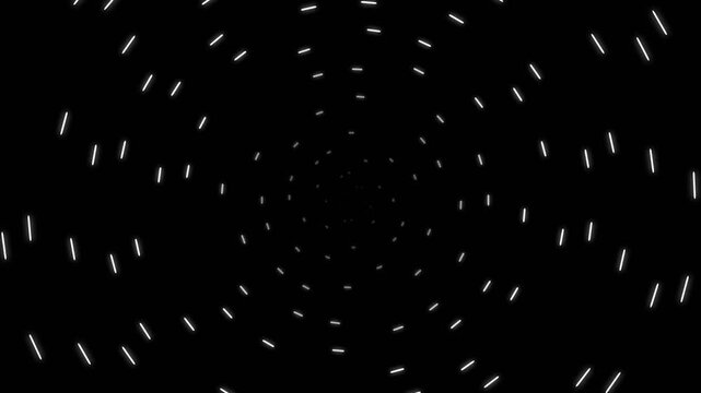 Abstract circular vortex of white light particles on a dark black background